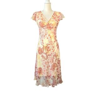 Vintage Y2k Romantic Floral Paisley Chiffon Midi Dress Coquette Feminine Fairy